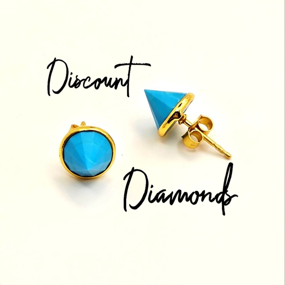 Turquoise Cone Shaped Post Earrings 18k Gold on 925 Sterling Silver